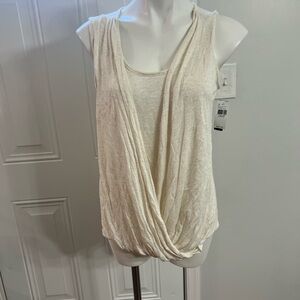 New Directions Cream Sleeveless Wrap Blouse